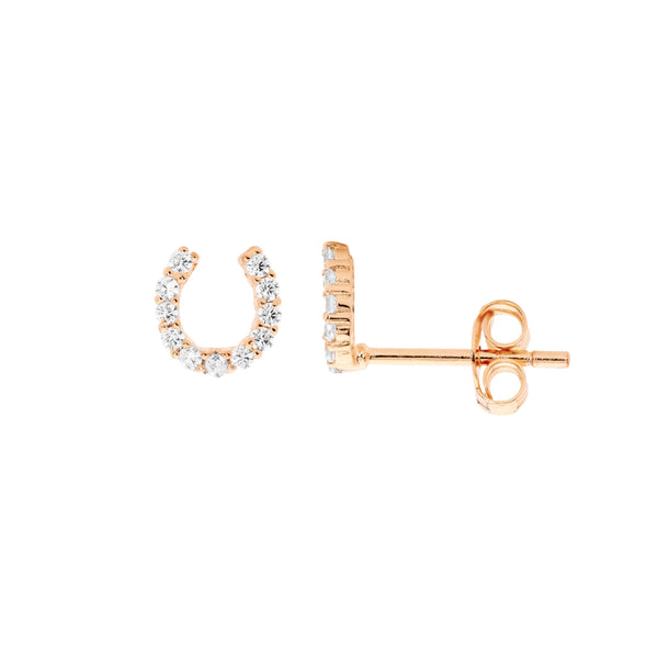 6mm White CZ Small HorseShoe Stud Earrings - 3 Colours