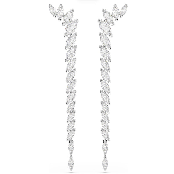 Mesmera: White Marquise Cut Crystal Long Silver Earrings