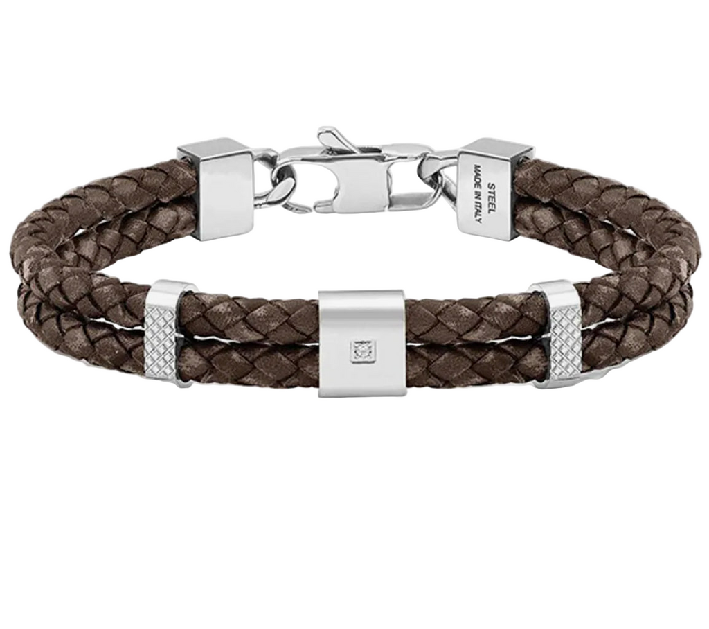 Tribe Double: Brown with CZ Leather Bracelet