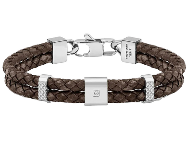 Tribe Double: Brown with CZ Leather Bracelet