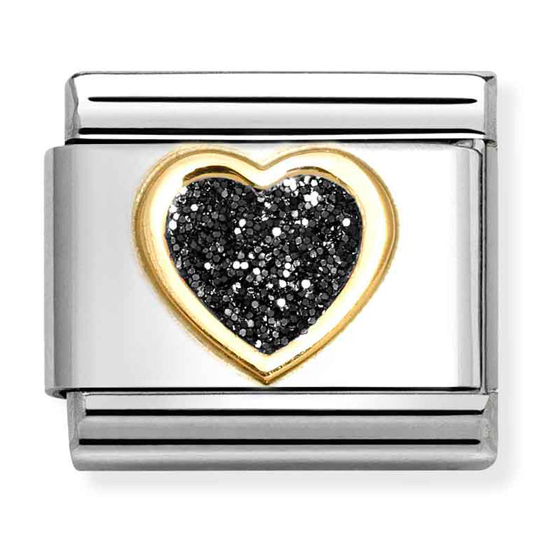 Love - Glitter Black Heart Gold Charm