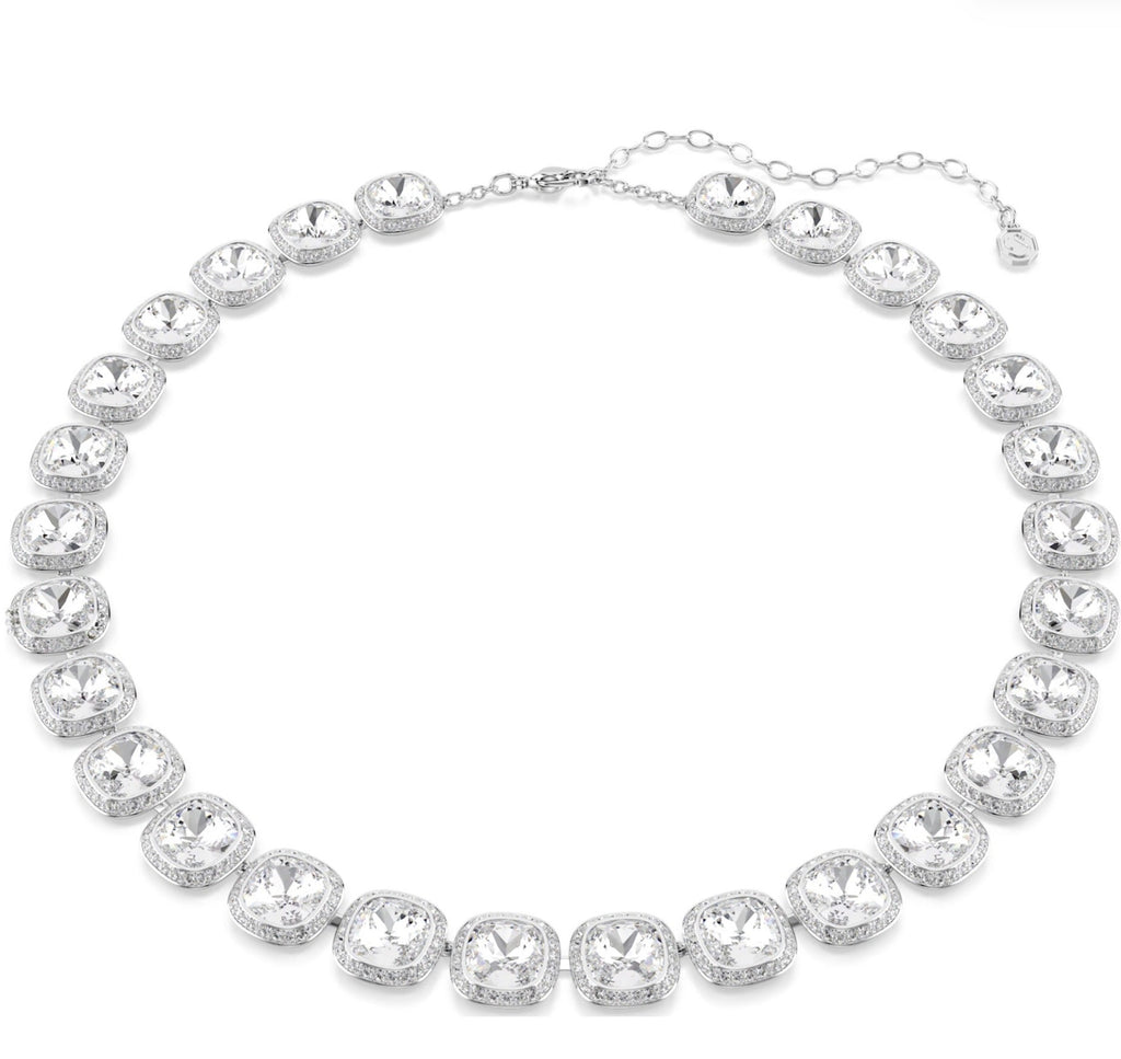 Una Angelic: White Cushion Cut Crystal Silver Necklace