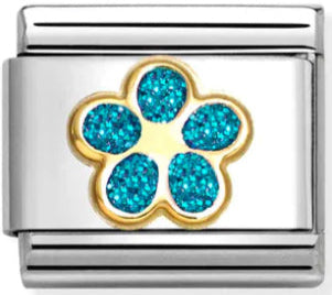 Nature - Glitter Turquoise Flower Gold Charm