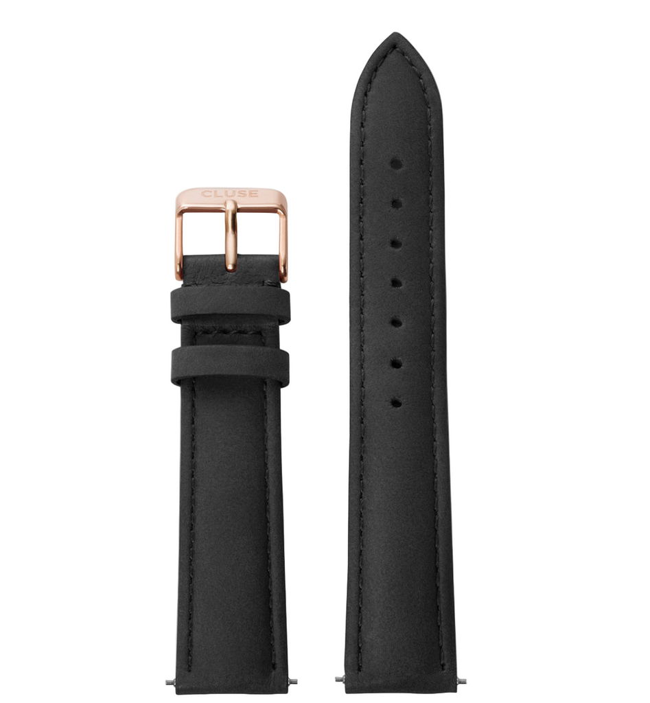 CLUSE 18mm Black/RoseGold Leather Watch Band