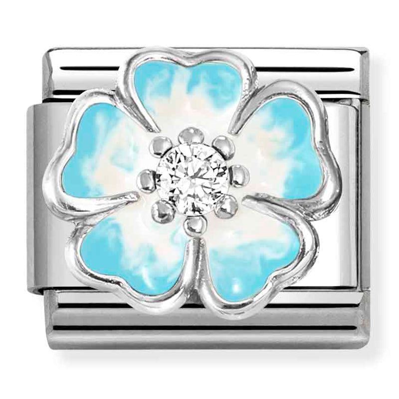 Nature - Blue Fade with CZ Flower Silver Charm