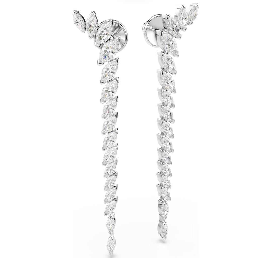 Mesmera: White Marquise Cut Crystal Long Silver Earrings