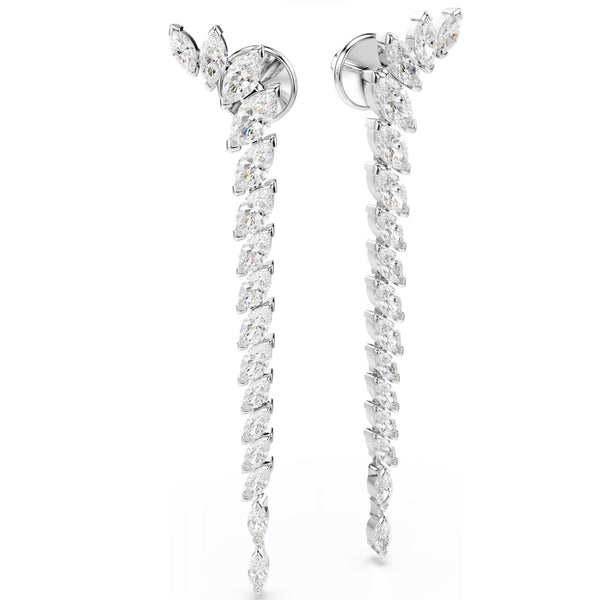 Mesmera: White Marquise Cut Crystal Long Silver Earrings