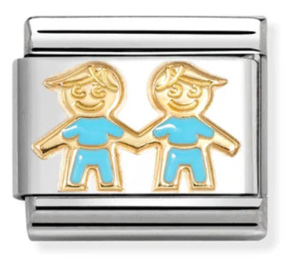 Family - Brothers with Blue Enamel Gold Charm