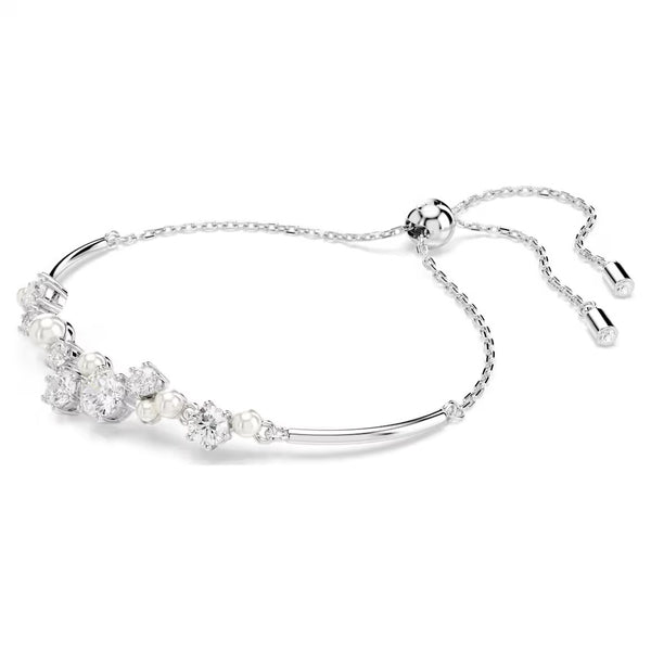 Constella: Pearl & White Round Cuts Silver Bangle
