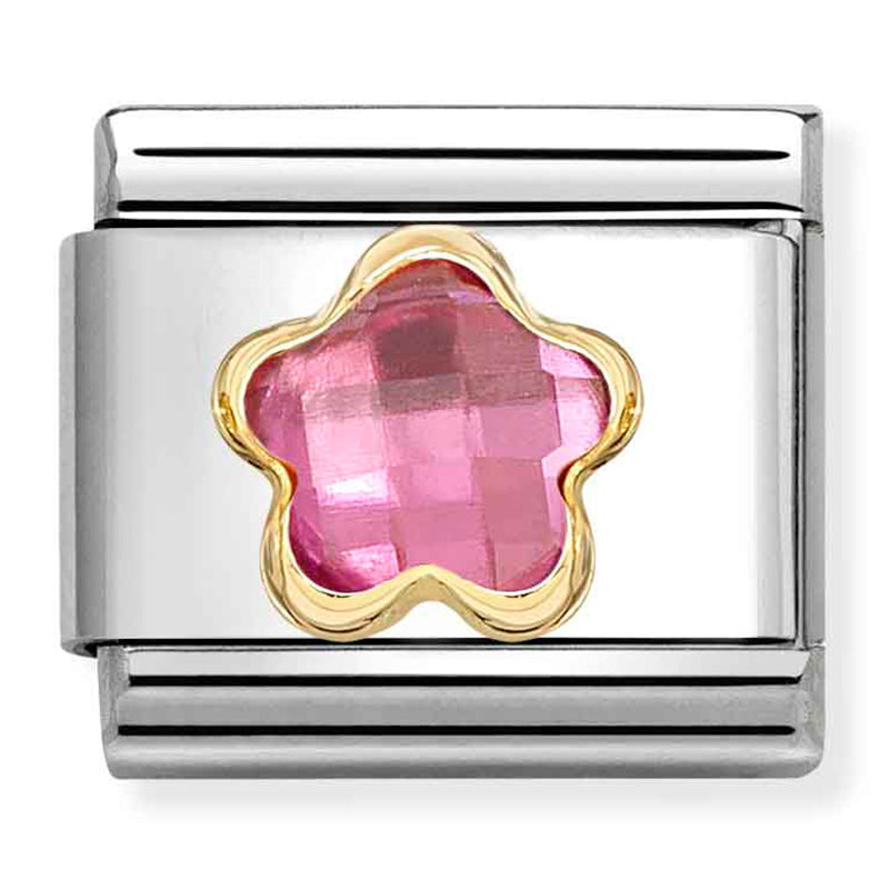 Nature - Dark Pink CZ Flower Gold Charm