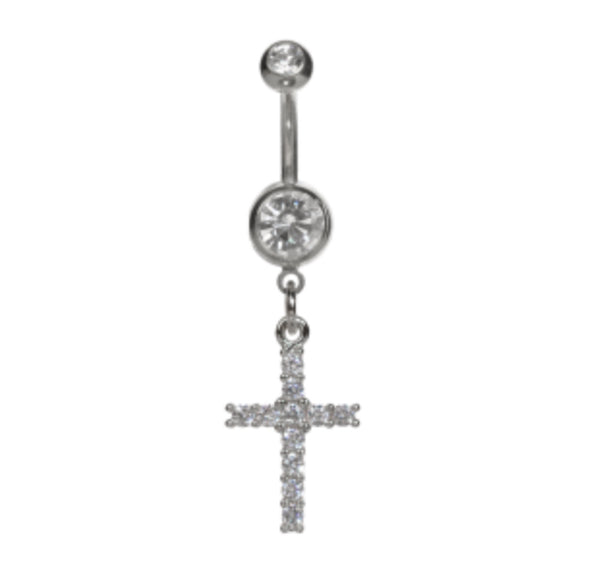 Pygmy Navel Bar - Cross Drop Crystal - 2 colours