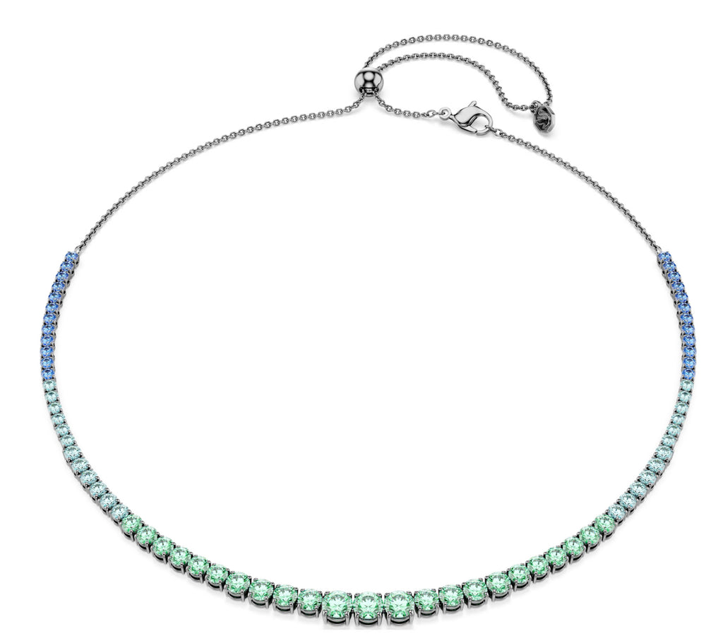 Matrix: Mulitcoloured Gradient Round Cuts Crystal Ruthenium Plated Necklace