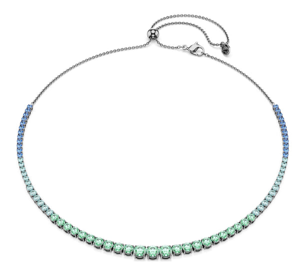Matrix: Mulitcoloured Gradient Round Cuts Crystal Ruthenium Plated Necklace