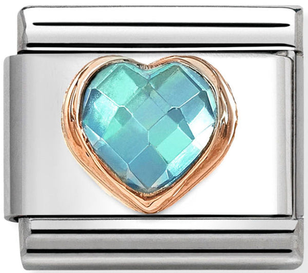 Love - Light Blue CZ Faceted Heart Rosegold Charm