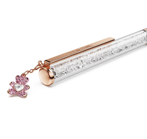 Crystalline Ballpoint Pen - Pink Lacquered Teddy Dangle Rosegold