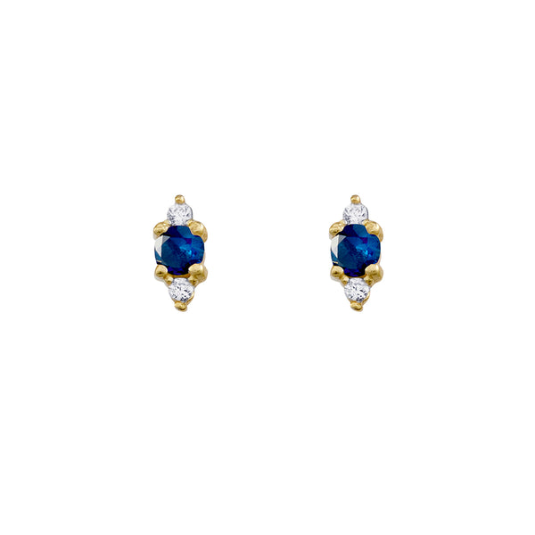 Earring - Dainty Sterling Silver Sapphire &  CZ Studs