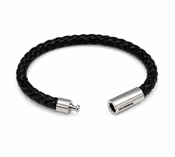 Black Leather Bangle with Press Magnet Clasp