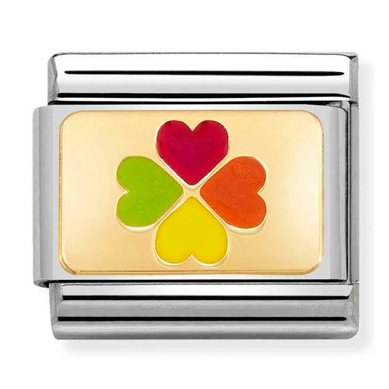 Rainbow - Four Leaf Clover Gold Charm
