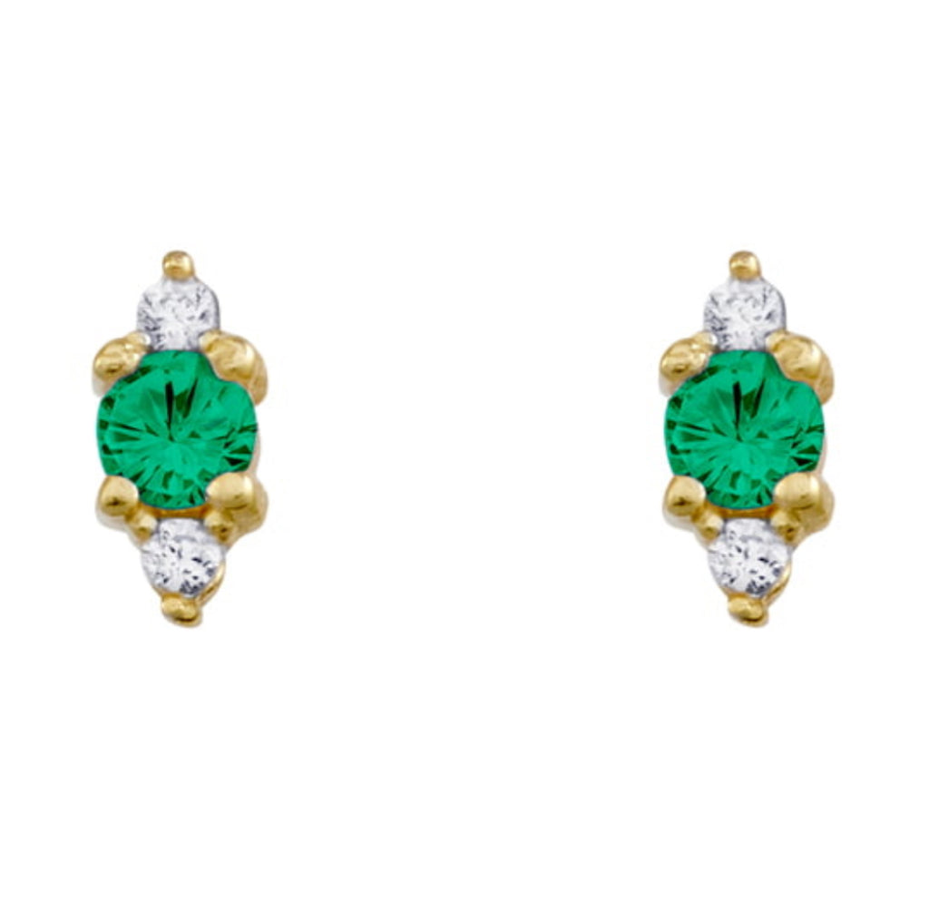 Earring - Dainty Sterling Silver YGP Emerald Green CZ & CZ Studs