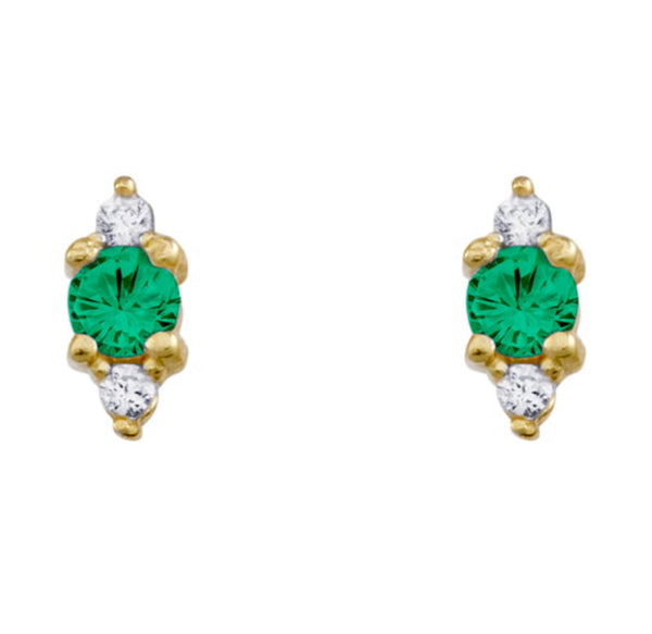 Earring - Dainty Sterling Silver YGP Emerald Green CZ & CZ Studs