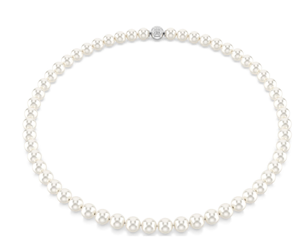 Matrix: White Crystal Pearl Silver Necklace