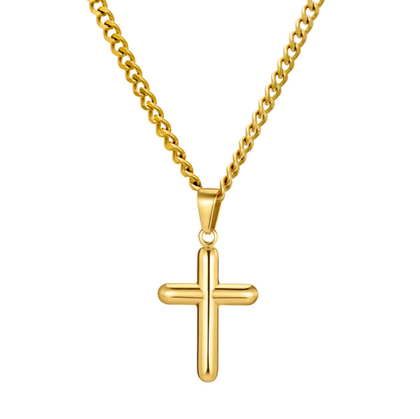 Blaze Men’s Stainless Steel Rounded Cross Pendant with 3mm Curb Chain - 2 colours