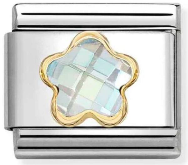 Nature - White CZ Flower Gold Charm