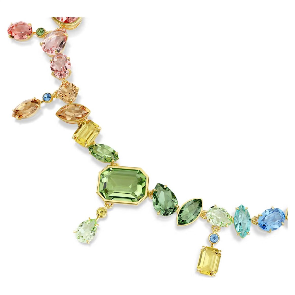 Gema: Multicoloured Mixed Cuts Dangling Crystals Gold Necklace