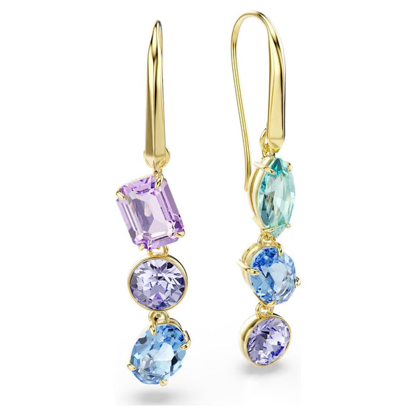 Gema: Multicoloured Mixed Cuts Crystals Gold Asymmetrical Design Drop Earrings