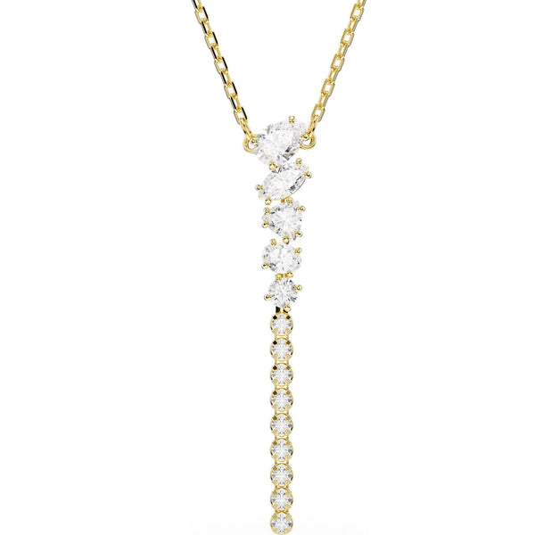 Mesmera: White Mixed Cuts Crystal Gold Y Necklace
