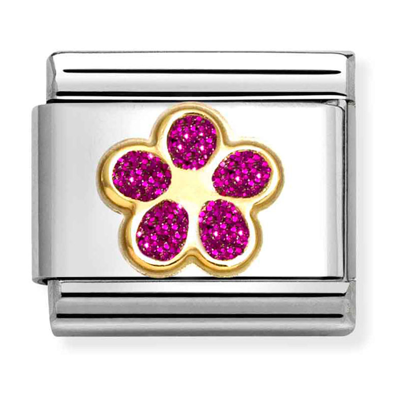 Nature - Glitter Fuchisa Flower Gold Charm