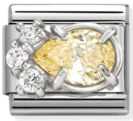 Gemstones - Raised White & Yellow CZ Teardrop Silver Charm