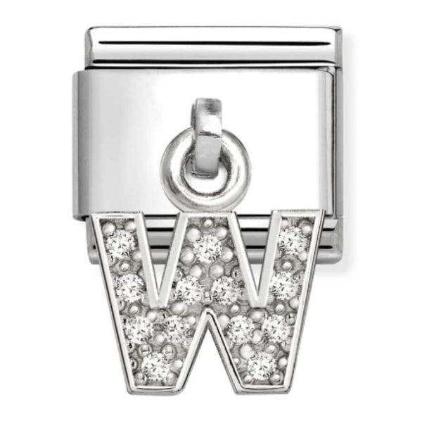 Silver - Letter W with CZ Dangle Charm