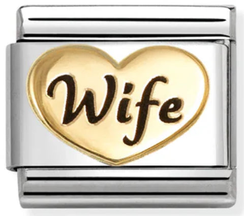 Family - Wife Heart with Black Enamel Gold Charm