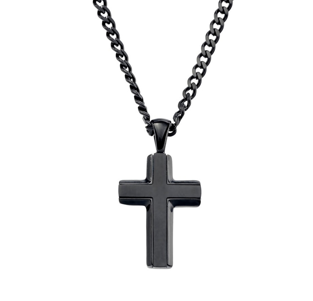 Blaze Men’s Shiny & Matte Finish Cross Pendant with Curb Chain Necklace - 3 Colours