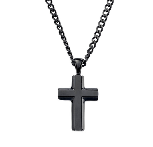 Blaze Men’s Shiny & Matte Finish Cross Pendant with Curb Chain Necklace - 3 Colours