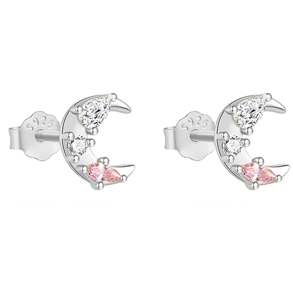 CZ Crescent Moon Stud Earrings - 2 Colours