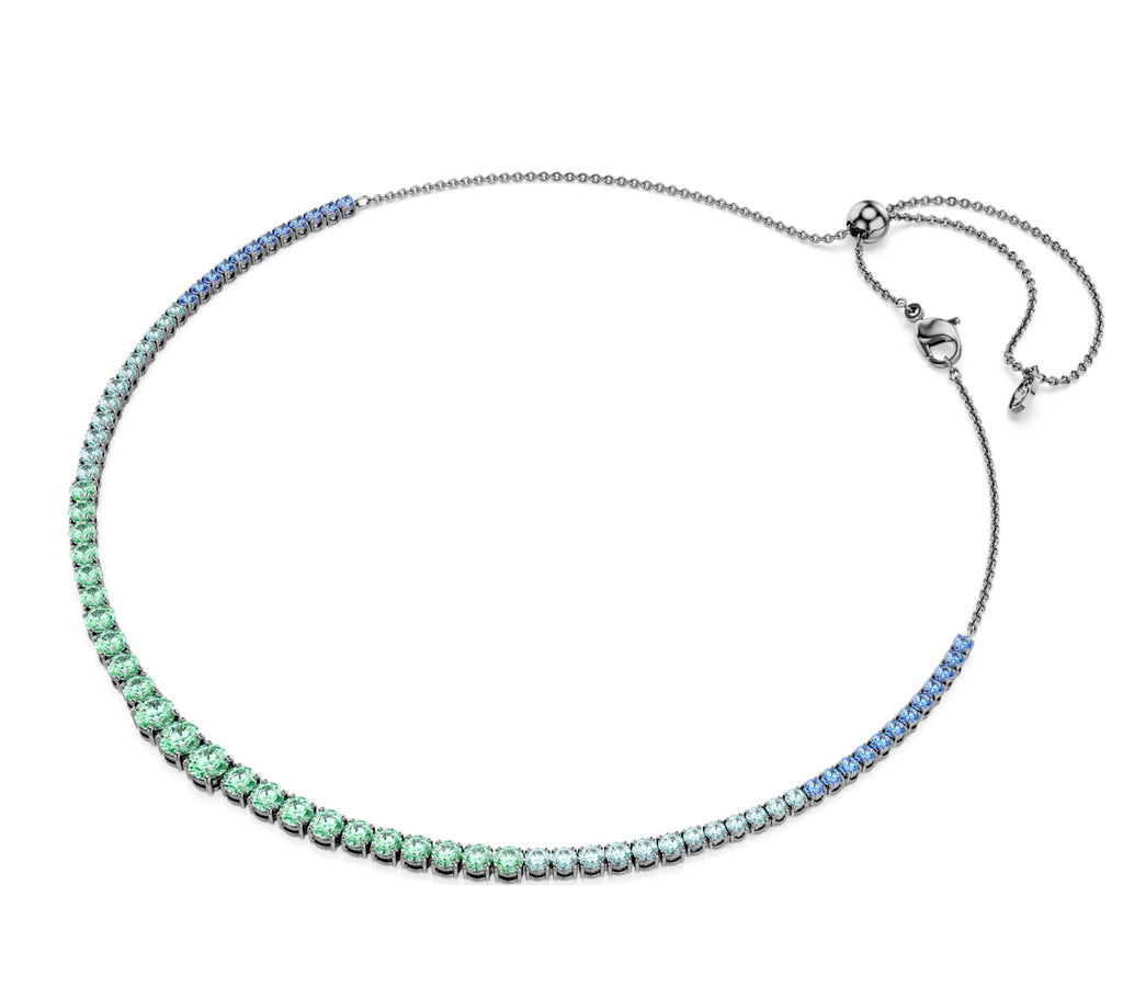 Matrix: Mulitcoloured Gradient Round Cuts Crystal Ruthenium Plated Necklace