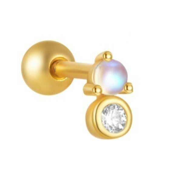 Ball Back Single Earring - Opalite & Bezel Set CZ - 2 colours
