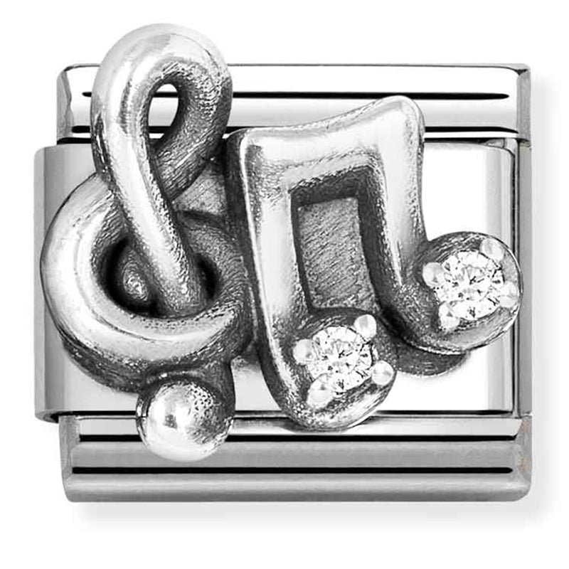 Hobbies - Treble Clef & Music Note with CZ Oxidised Silver Charm