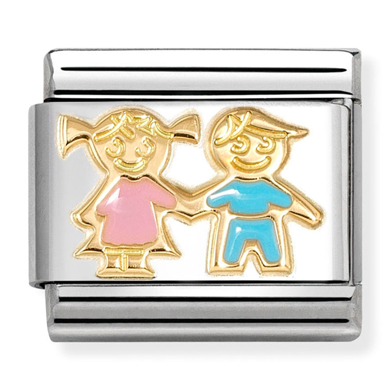 Family - Brothers & Sisters with Blue & Pink Enamel Gold Charm