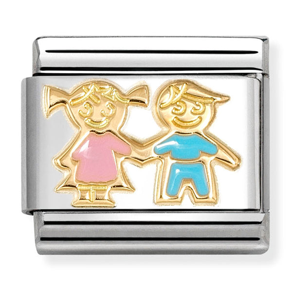 Family - Brothers & Sisters with Blue & Pink Enamel Gold Charm