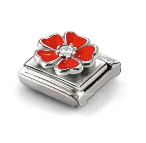 Nature - Red Flower with CZ Silver Charm
