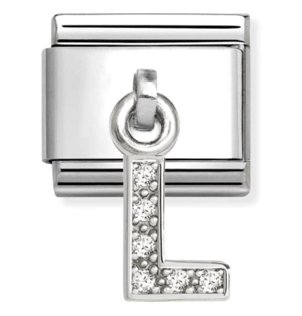 Silver - Letter L with CZ Dangle Charm