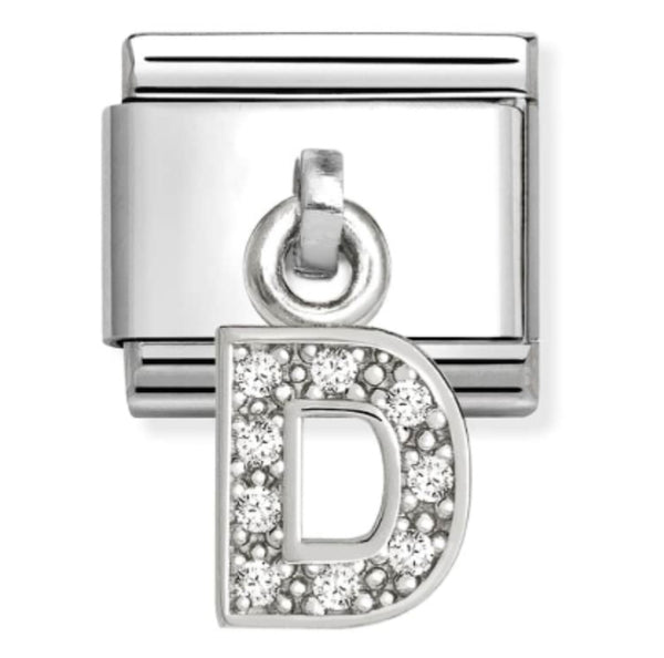 Silver - Letter D with CZ Dangle Charm