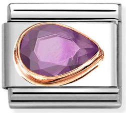 Gemstones - Violet CZ Faceted Right Drop Rosegold Charm