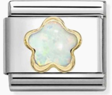 Nature - White Opal Flower Gold Charm
