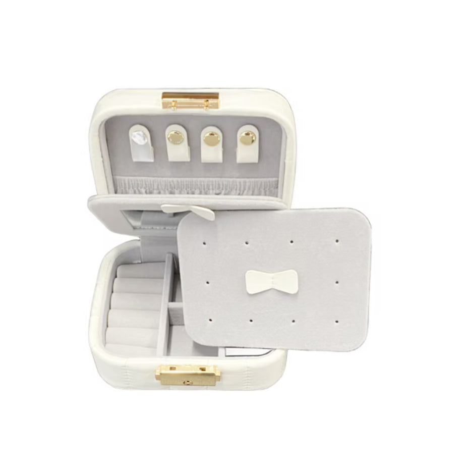 Lola White Leatherette Jewellery Box/Travel Case