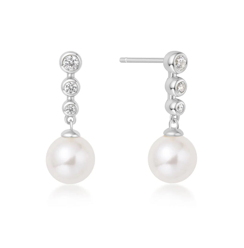 Miss Dainty - Tennis Beaded Stone Pearl Drop Stud Earrings - 2 Colours