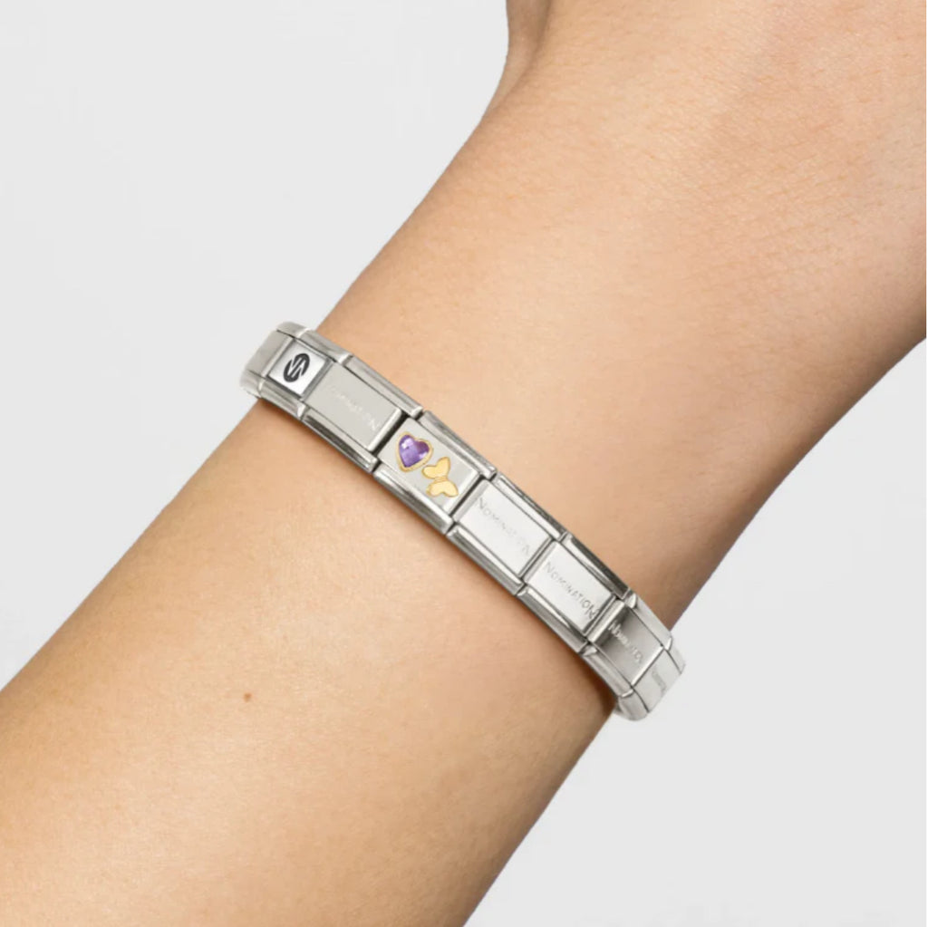 Love - Purple CZ Heart & Butterfly Gold Charm